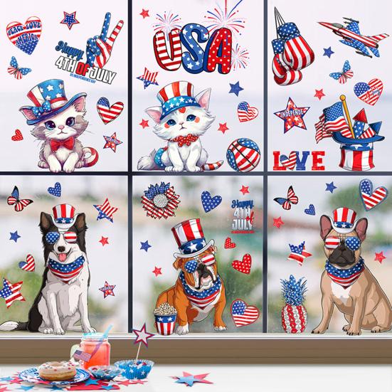 Yousheng 6Pcs Independence Day Static Stickers Easy to Apply Reusable Window Decals July 4th Indoor Outdoor Patriotic Decoration