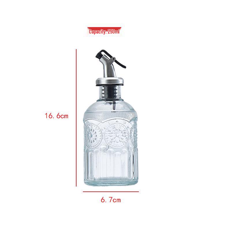 Small Transparent Retro Glass Oil Bottle with Embossed Floral Pattern for Olive & Sesame Oil