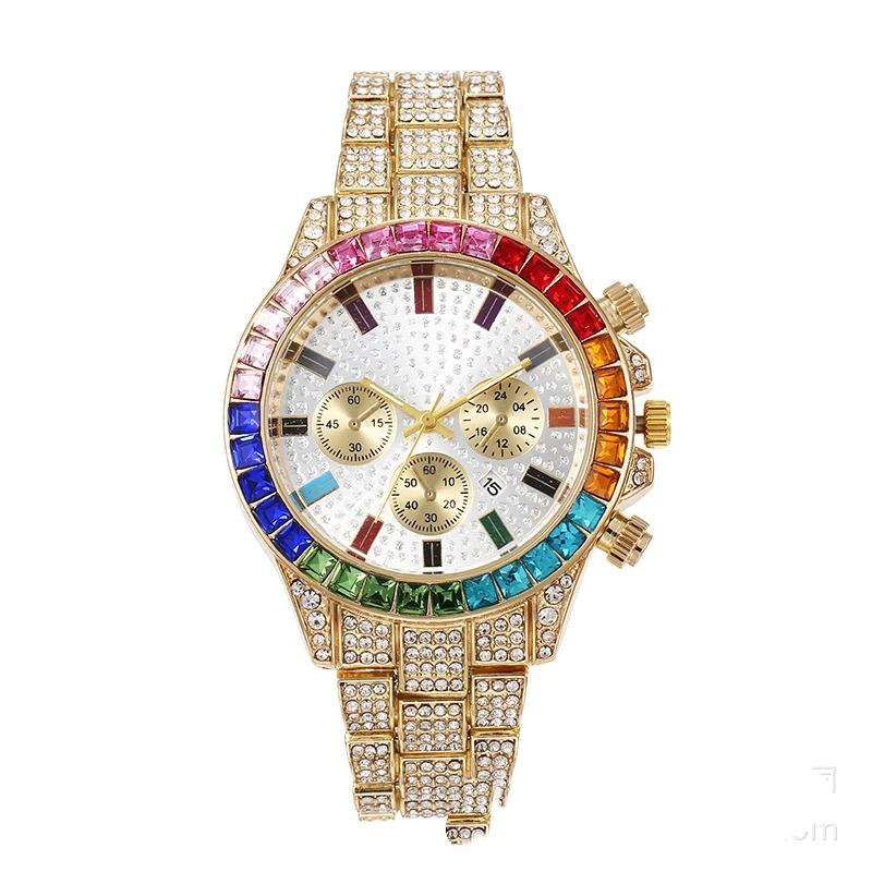 Top Brand New Full Diamond Roman Scale Calendar Fashion Men's Watch Men's Quartz Watch