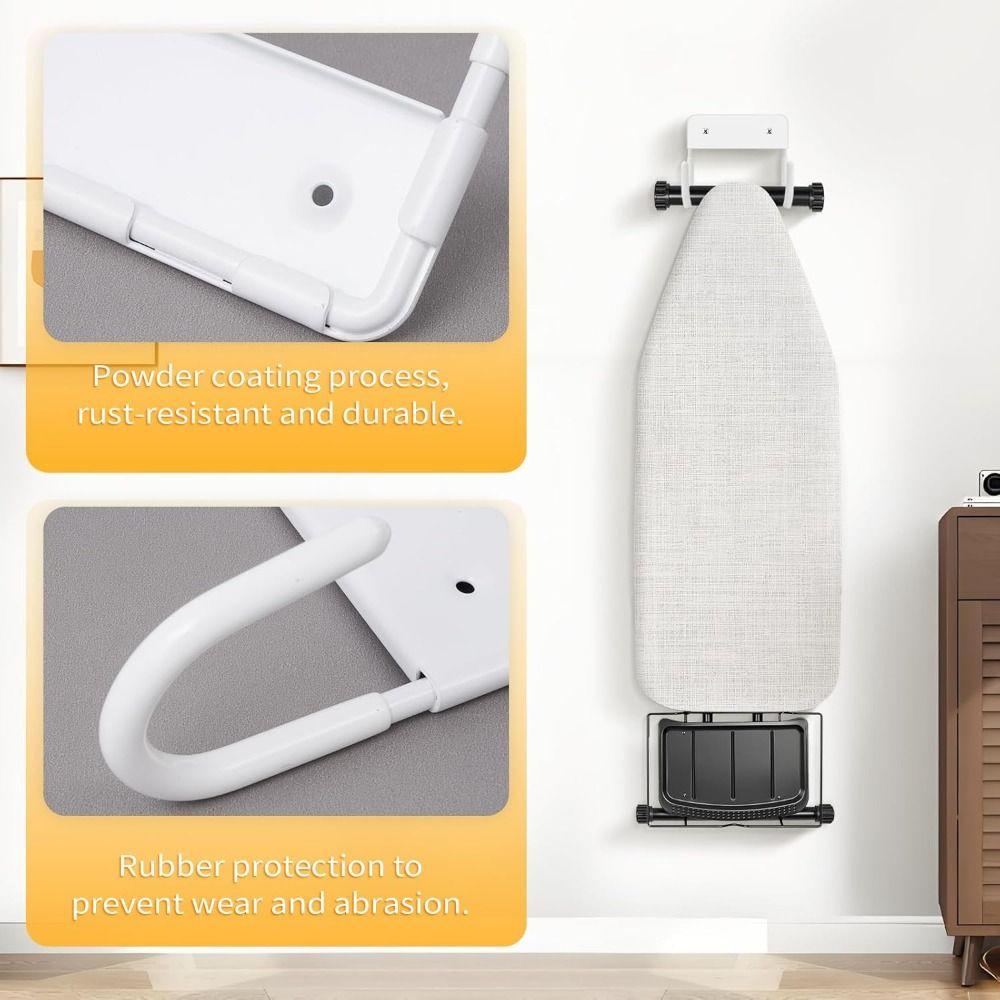 Space Saving Iron Board Wall Mount Dual Hooks Iron Board Holder  Laundry Room Storage