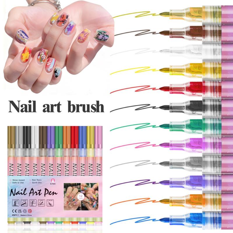 1/12Pc 3D Effect Nail Art Graffiti Pen Nail Tools DIY Colorful Nail Art Graffiti Pen Nail DIY Quick-drying Dot Flowers Liner Pen