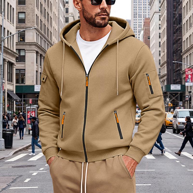 Men's Hoodie Zip Up Fleece Jacket Side Pockets Loose Fit Casual Sports Sweatshirt Big Size