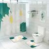 Hochwertiges Kleines Frisches Duschvorhang-Set Weiße Blumen Aufdruck Badezimmer Vorhänge Anti-Rutsch-Teppich Toilettendeckelbezug Badezimmerteppich