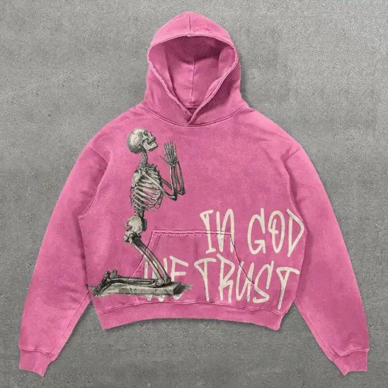 Street Trendy Brand Skull Pullover Sweater Digital Printing Casual Loose Hooded Sweater