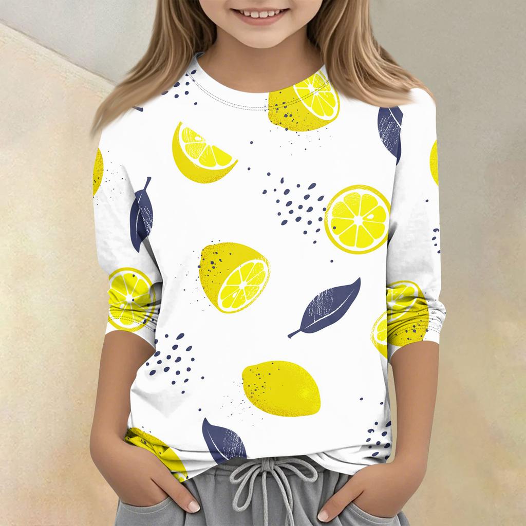 Children's Printed Round Neck Seven Quarter Sleeve Casual T-shirt