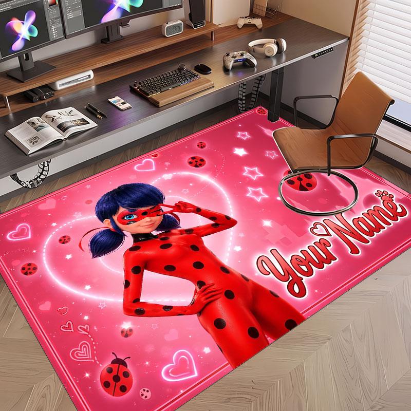 Custom Name Text Crystal Velvet Rug,Miraculous Ladybug Soft Plush Decorative Non Slip Floor Carpet