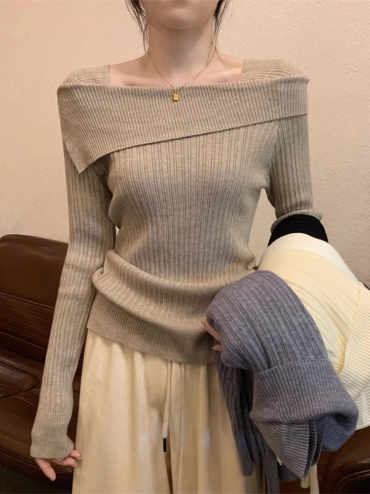 Women's One-Shoulder Knit Top: 2026 Autumn Slim-Fit, High-End Niche Design Base Layer