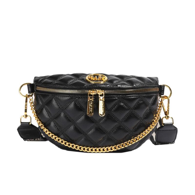 Rhombus breast bag women's new fashion chain fanny pack personality trend shoulder strap oblique span bag soft leather women's dumpling bag