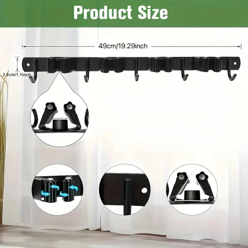 1 Heavy-Duty Metal Tool Rack with 4 Slots and 5 Hooks - Wall-Mounted Garden Tools, Broom, Mop and Garage Equipment, Tool Rack St