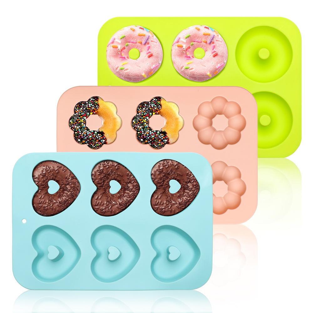 3PCS Non-Stick Doughnut Mold Silicone Dessert Mold Multifunctional 6-Cavity Donut Baking Pan Cake Style E
