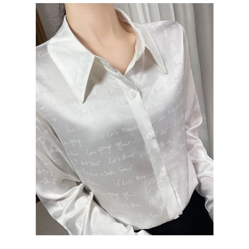 

Acetate Satin Jacquard Long-sleeved Shirt Women s Summer New Shirt Korean Style Design Commuting Top M белый