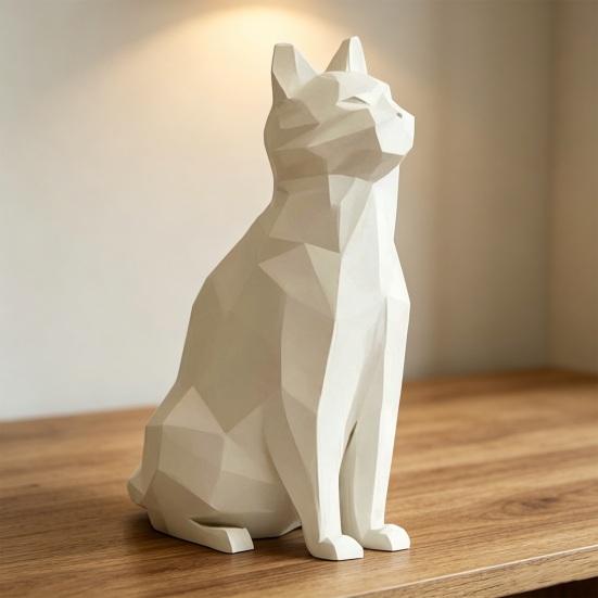 Baizihuahu Geometric Cat Figurine, 3D Printed Low-Poly Sculpture, Modern Artistic Statue for Home Table Shelf Decoration