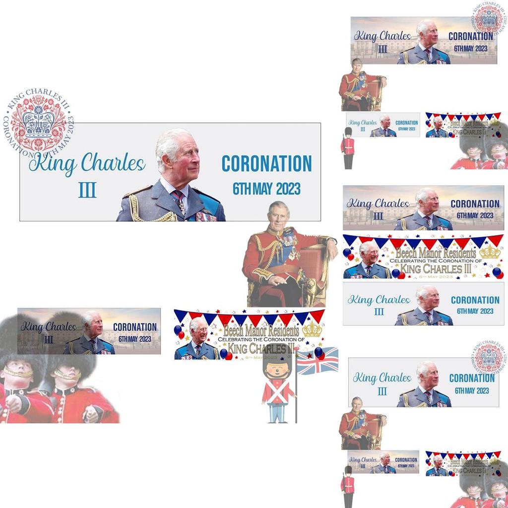 Krönungsflagge König Karl III. Premium Polyesterstoff 50x150cm