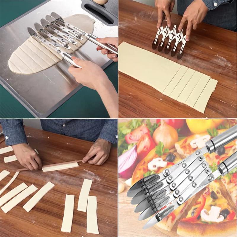 5 Wheels Cutter Dough Divider Side Pasta Knife Flexible Roller Blade Pizza Pastry Peeler Stainless Steel Bakeware Tools