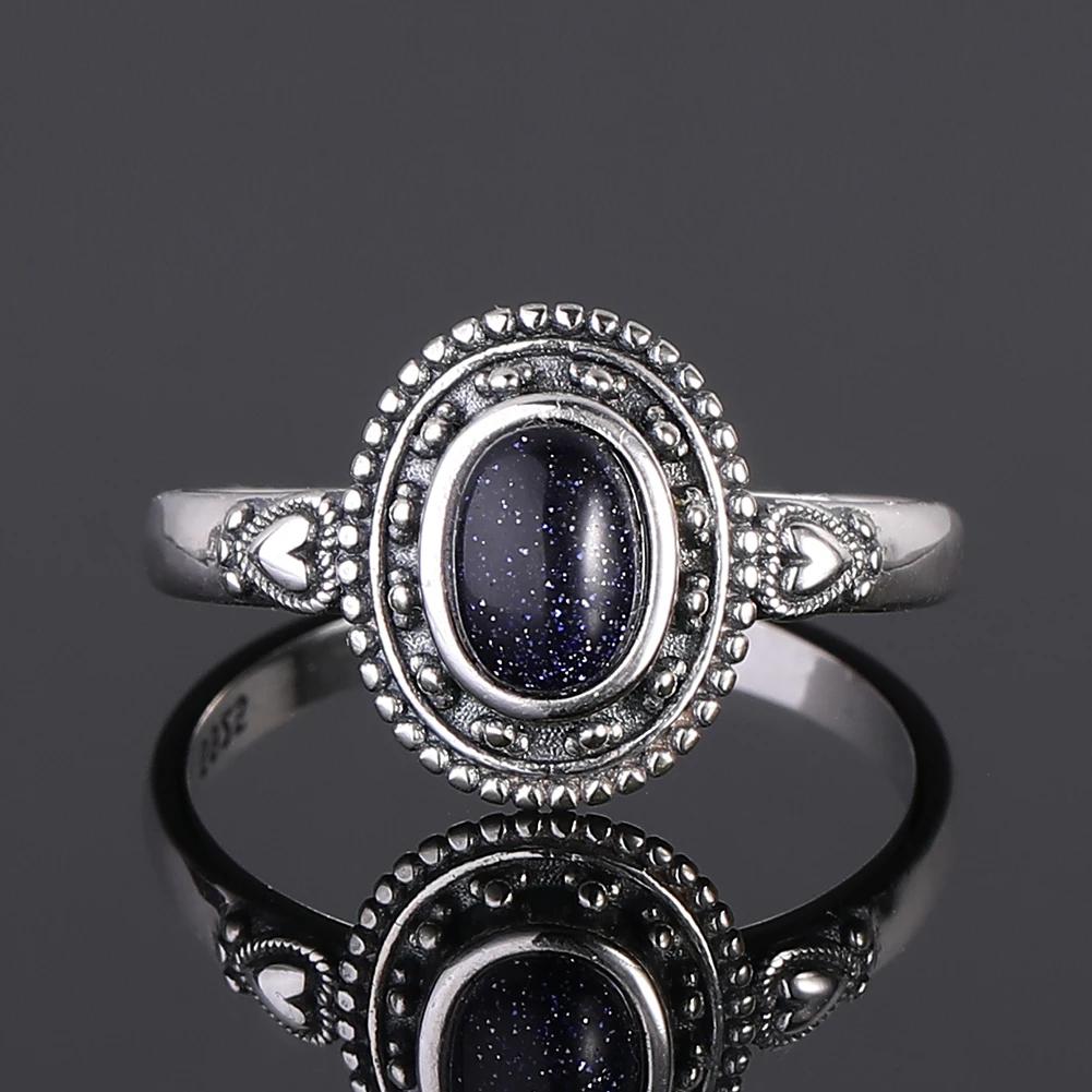 S Srebrny Pierścionek dla Kobiet Owalny Okrągły Kształt Kropli Wody Naturalny Błękitny Piaskowiec Pierścionek Prezent Kształt Słońca Retro Luksusowy Delikatny