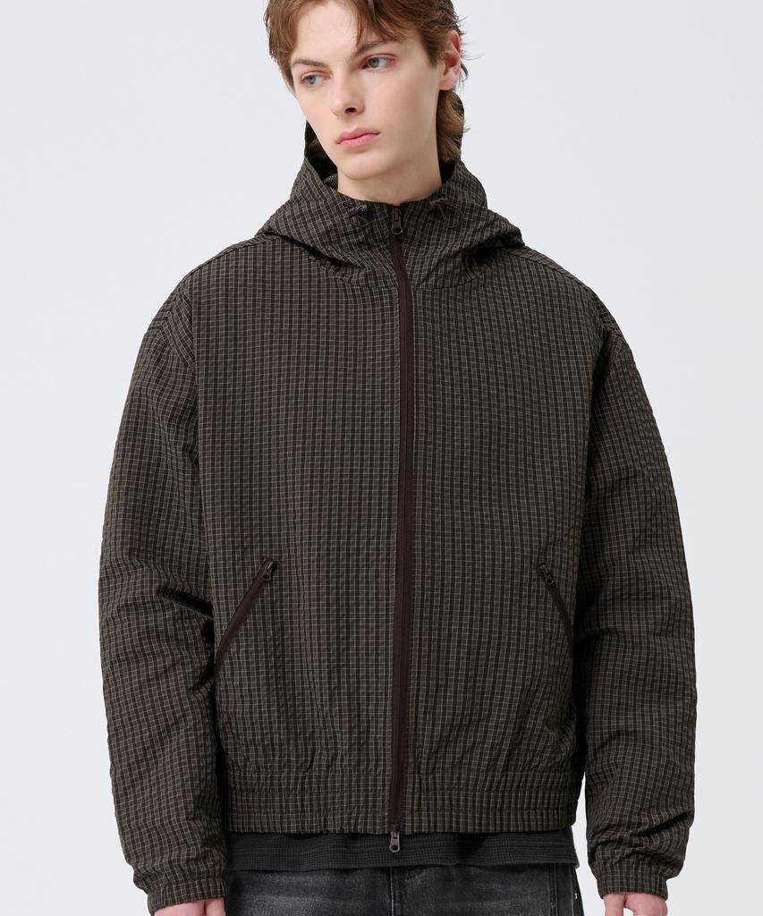 TRILLION Check Pattern Hooded Zip-Up Windbreaker_3Color