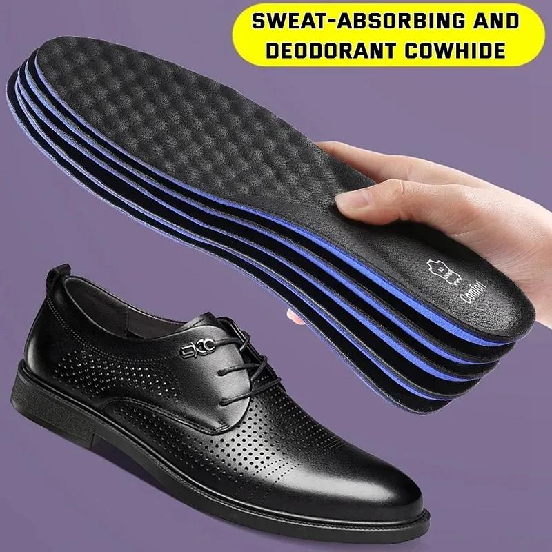 Genuine Leather Insoles for Men and Women, Breathable, Sweat-Absorbing, Deodorizing, Cushioned Shoe Inserts for Sneakers, Boots, and Casual Shoes