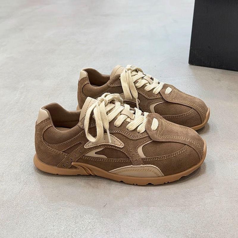 2025 Autumn Color Matching Retro Moral Training Shoes Women's Internet Celebrity Flat-bottomed Versatile Cow Velvet Casual Sports Shoes Tide