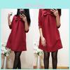 Elegant Cotton Blend Solid Color Dress With Sweet Bow Design For Stylish Commuters
