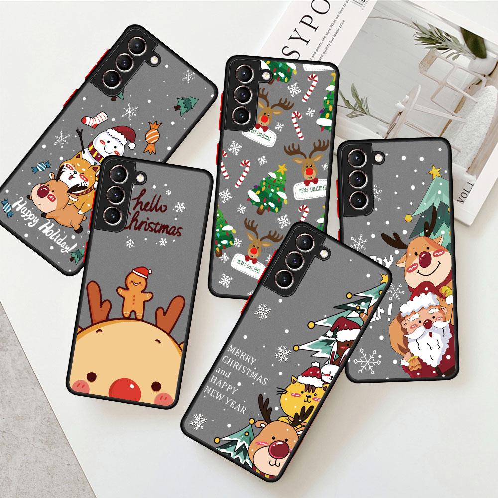 Matný kryt s motivem sněhu a veselými Vánocemi pro Samsung Galaxy S22 S20 S21 FE S10 S9 Plus S8 Capa Note 20 Ultra 10 Lite Phone Fundas