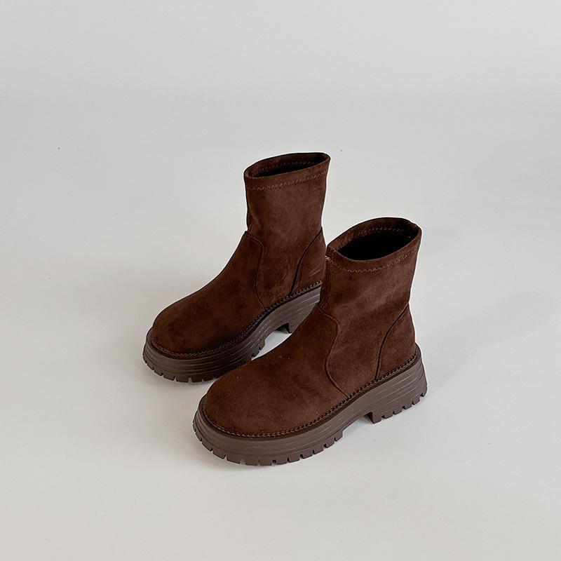 Fashion versatile round head thick-soled short boots children's 2025 autumn and winter new solid color suede heightened and thin Martin boots