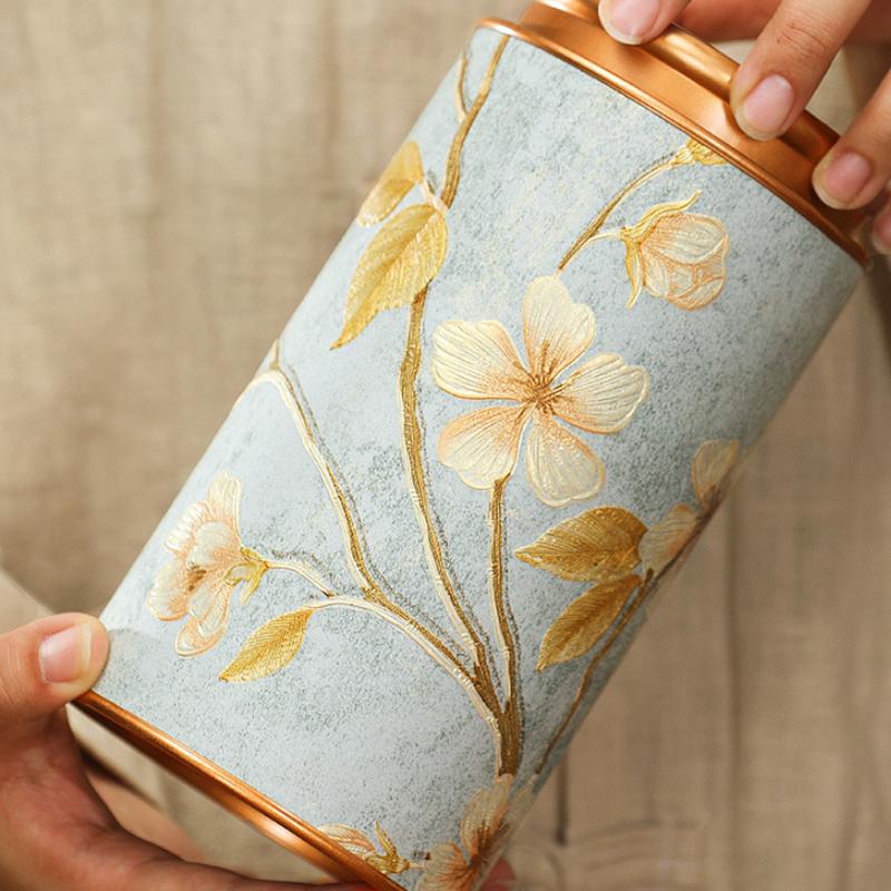 Flower Pattern Empty Tea Tin Can Household Green Black Tea Sealed Jar Portable Home Small Tea Packaging Box Tinplate Storage Can