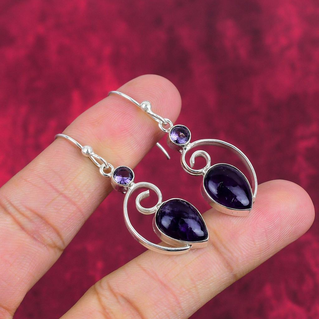 Kolczyki z ametystu Biżuteria z kamieni szlachetnych, kolczyki ze srebra próby 925, prezent dla kobiet ręcznie robione kolczyki