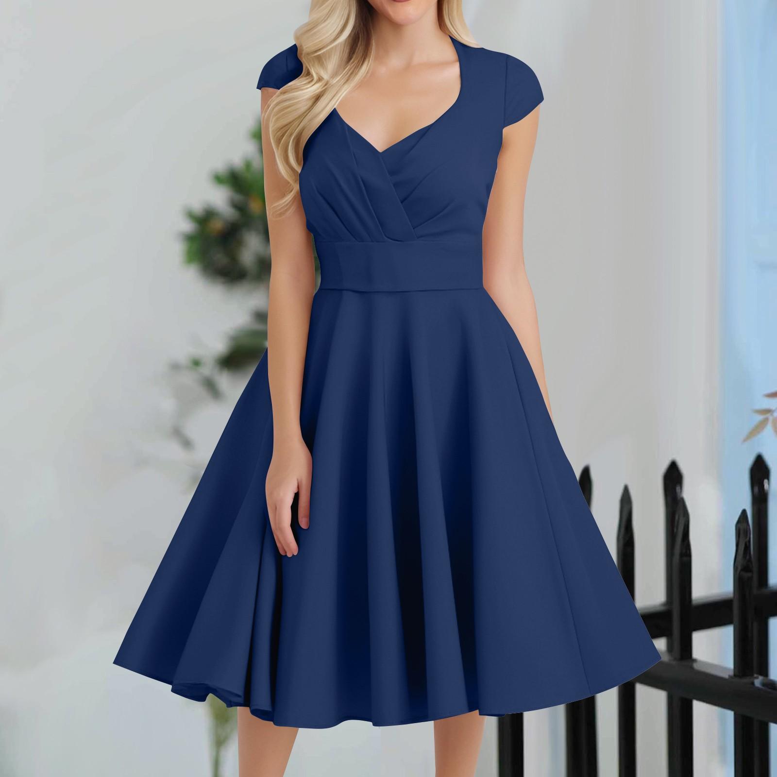 

Женское повседневное модное платье средней длины с V-образным вырезом без рукавов с однотонным принтом M