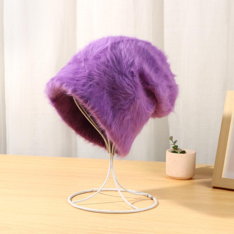 Rabbit Hair Pile Hat for Women Autumn Winter Plush Japanese Cute Ladies Hat Warm Fur Hats EMA
