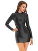 Womens Glossy Long Sleeve Bodycon Dress Mock Neck Solid Color Stretchy Fabric Tight Fitting Nightwear Evening Gown