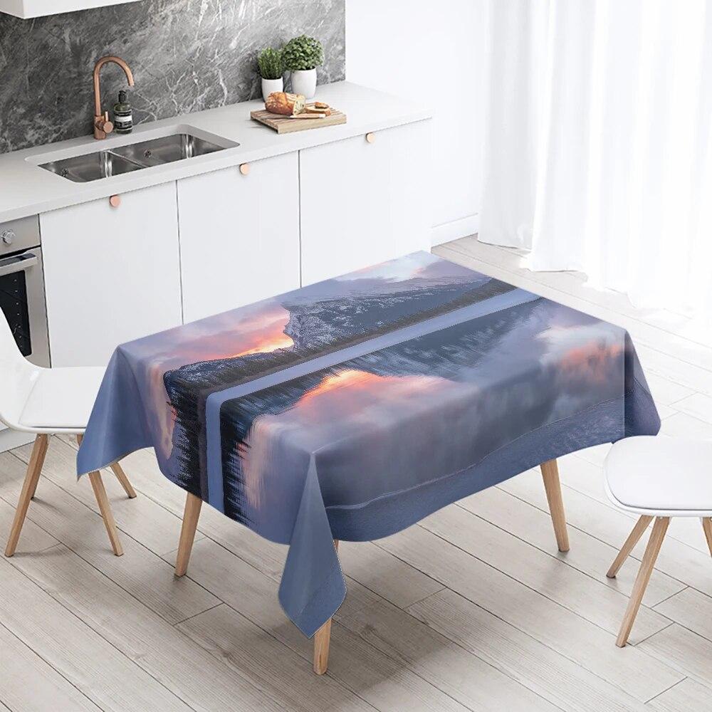 Sunrise Sunset Scenery Tablecloth Restaurant Table Decoration Stain Resistant Waterproof Rectangular  Home