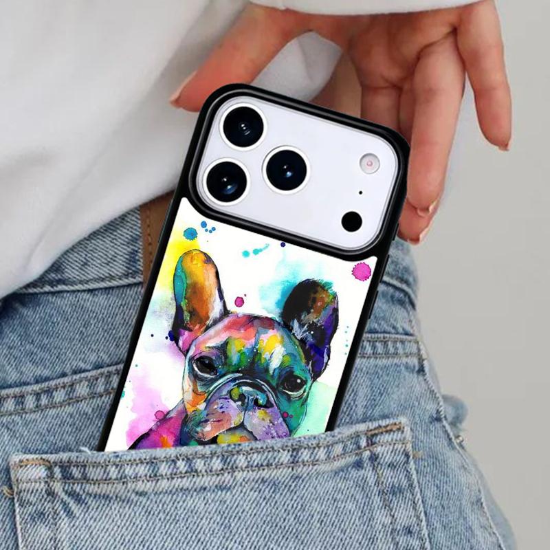 Cartoon French Bulldog Soft Phone Case for iPhone 16e 15 14 13 12 17 Pro Max Plus Air 17pro Cover Coque