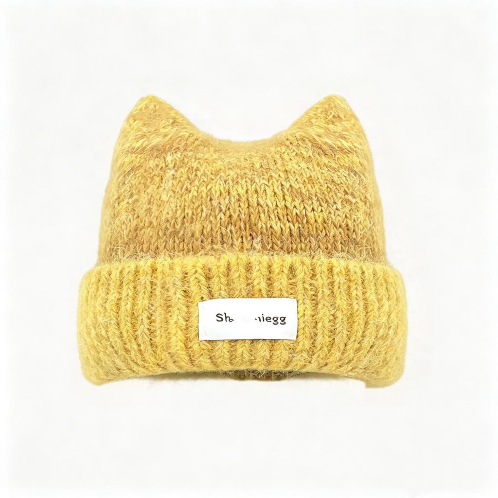 ins cute cat ears wool hat women's winter warm ear protection knitted hat showing face small versatile pullover hat