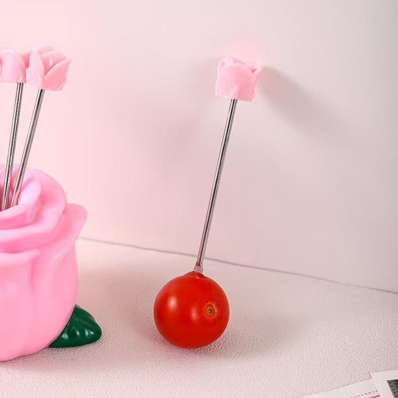 10Pcs/lot Of Creative Rose-shaped Stainless Steel Fruit Forks For Home Use Cute Fruit Picks With High Appearance Value For Home