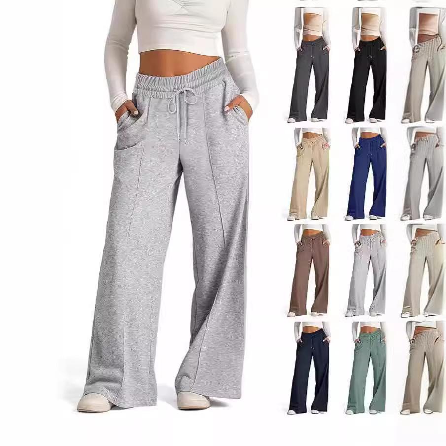 

Women s High Waist Wide Leg Casual Pants, Elastic Waist Loose Fit Palazzo Trousers in 12 Colors, Comfortable Everyday Lounge Pants S темно-сірий