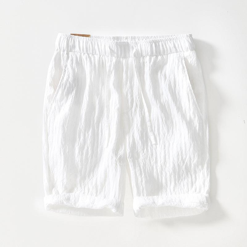 

Harajuku Style Mens Summer Shorts White Beach Shorts Drawstring Elastic Waist Baggy Knee Length Pants Striped Texture Casual Shorts M белый