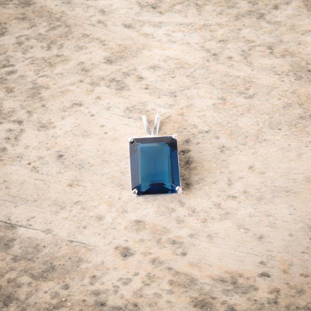 London Blue Topaz Gemstone 925 Stamped Silver Jewelry Rectangle Pendant For Gift PP-58-6