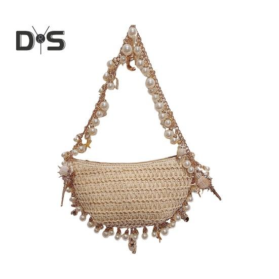 

Женская сумочка из искусственного жемчуга с ракушками Fishstar Decor, плетеный соломенный клатч, летняя пляжная сумочка с цепочными плечевыми ремнями, для свадеб, вечеринок и путешествий через плечо A