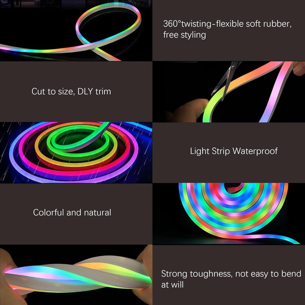 Ruban LED Neon RGB 3M - Contrôle App Et Voice - Synchronisation Musique - 33 Scènes - Étanche Découpable