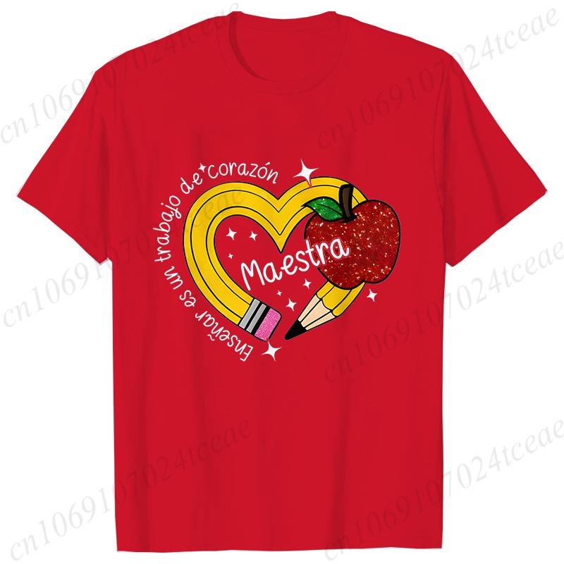 Casual Pencil MAESTRA Print Teachers Girl T-shirts Casual Short Sleeve Womens T-shirt Round Neck Fashion Teacher Tee Clothing