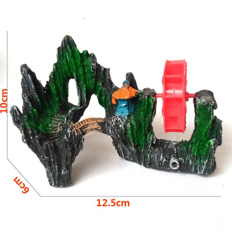 Aquarium Windmill Rockery: Rotatable Resin Stone Decoration for Fish Tanks. Connects to Air Pump.