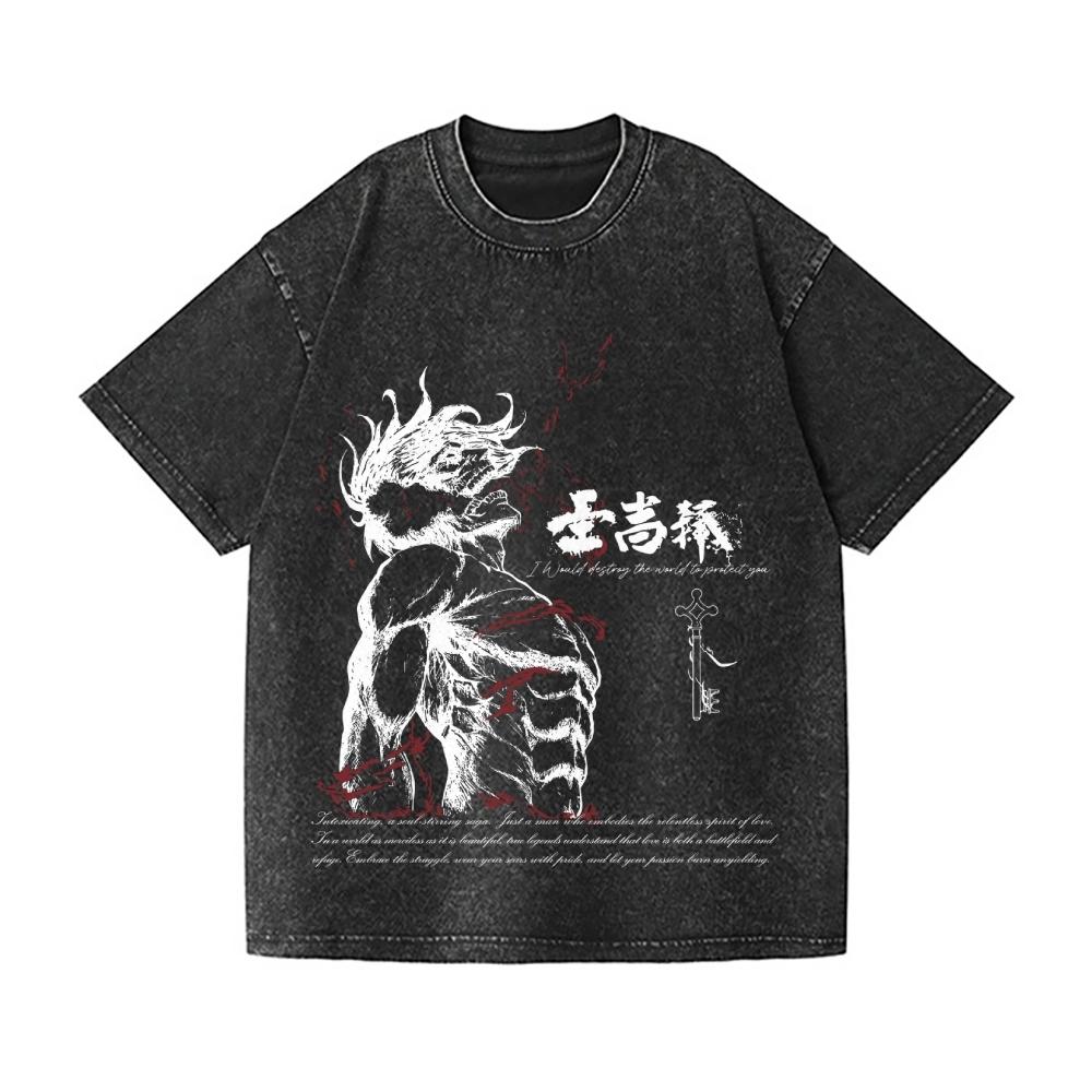 

Attack on Titan Vintage Wash Japanese Design T-Shirt High-quality Streetwear Is Suitable for Both Men Women S