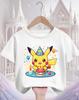 Kawaii Hot-Selling Cartoon Casual Crew Neck Children's Pikachu Fashion Street T-Shirt for Boys and Girls Ages 3-16, Cute Summer