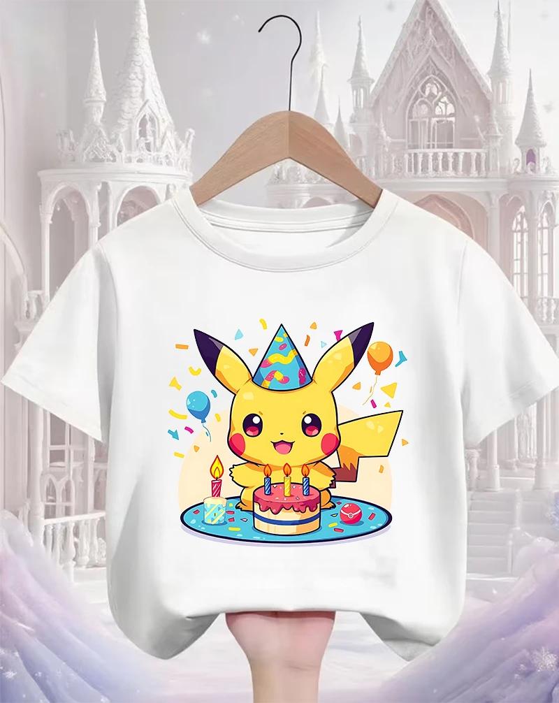 Kawaii Hot-Selling Cartoon Casual Crew Neck Children's Pikachu Fashion Street T-Shirt for Boys and Girls Ages 3-16, Cute Summer