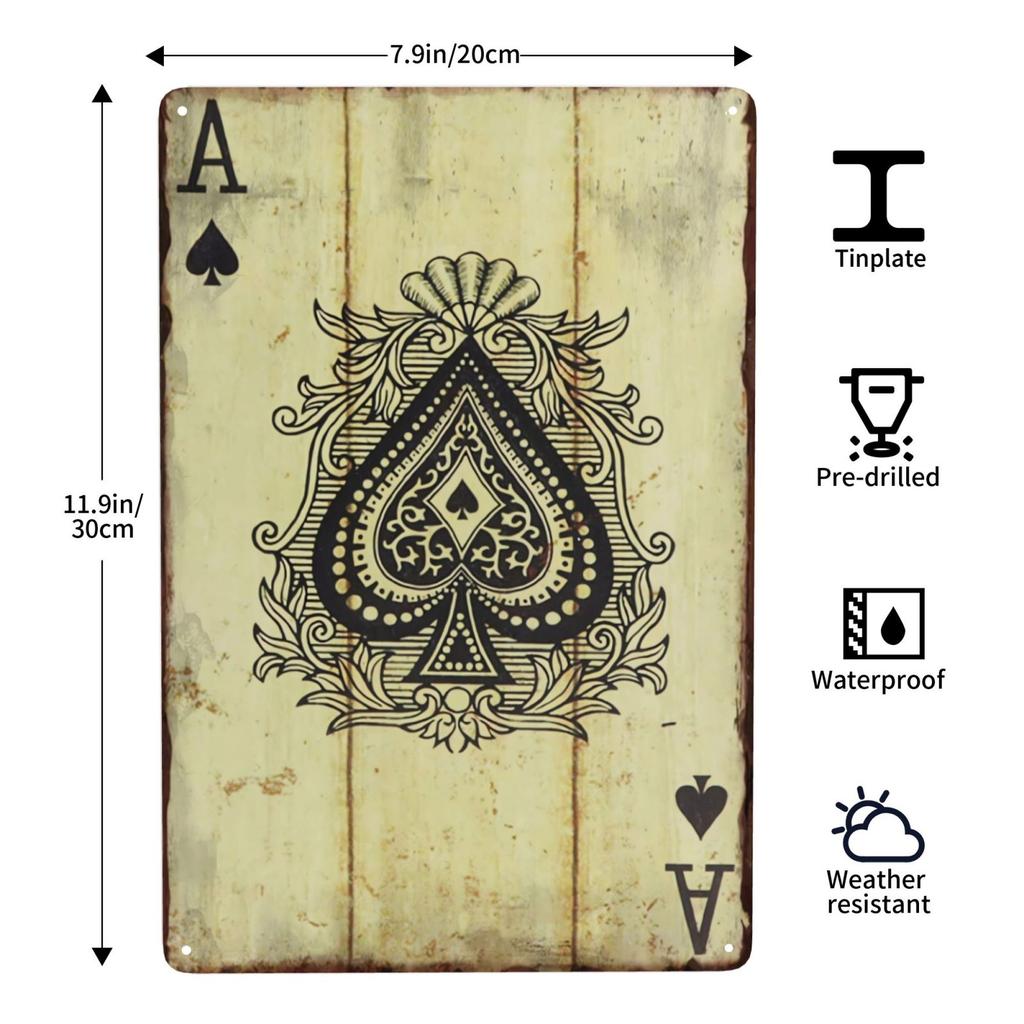 Vintage Poker Metal Sign Retro Joker Tin Sign King Jack Sign Wall Decoration for Home Cafe Pub Bar Shop 8x12 Inch