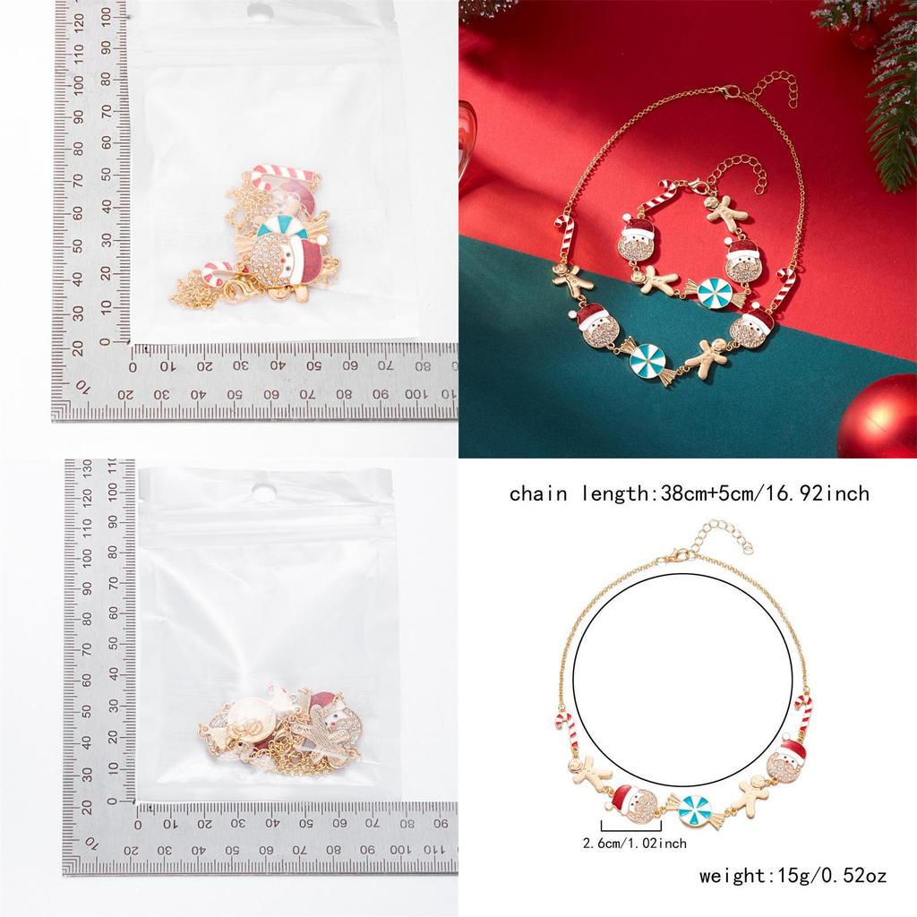 Christmas Jewelry Set With Rhinestone Santa And Gingerbread Pendant For Holiday Gifts