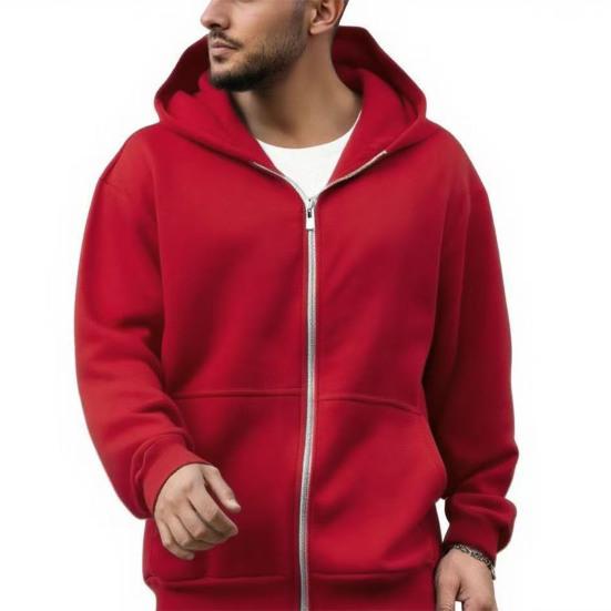 Men Sweatshirt Coat Hooded Long Sleeve Zipper Closure Hoodie Coat with Schoolbag Design Solid