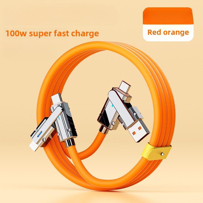 

100W Fast Charging Cable 4-in-1 USB C Lightning Charger Data Sync Cable 1 m оранжевый
