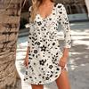 Women's Fashionable Casual V-Neck Floral Print Pocket Seven Quarter Sleeve Dress