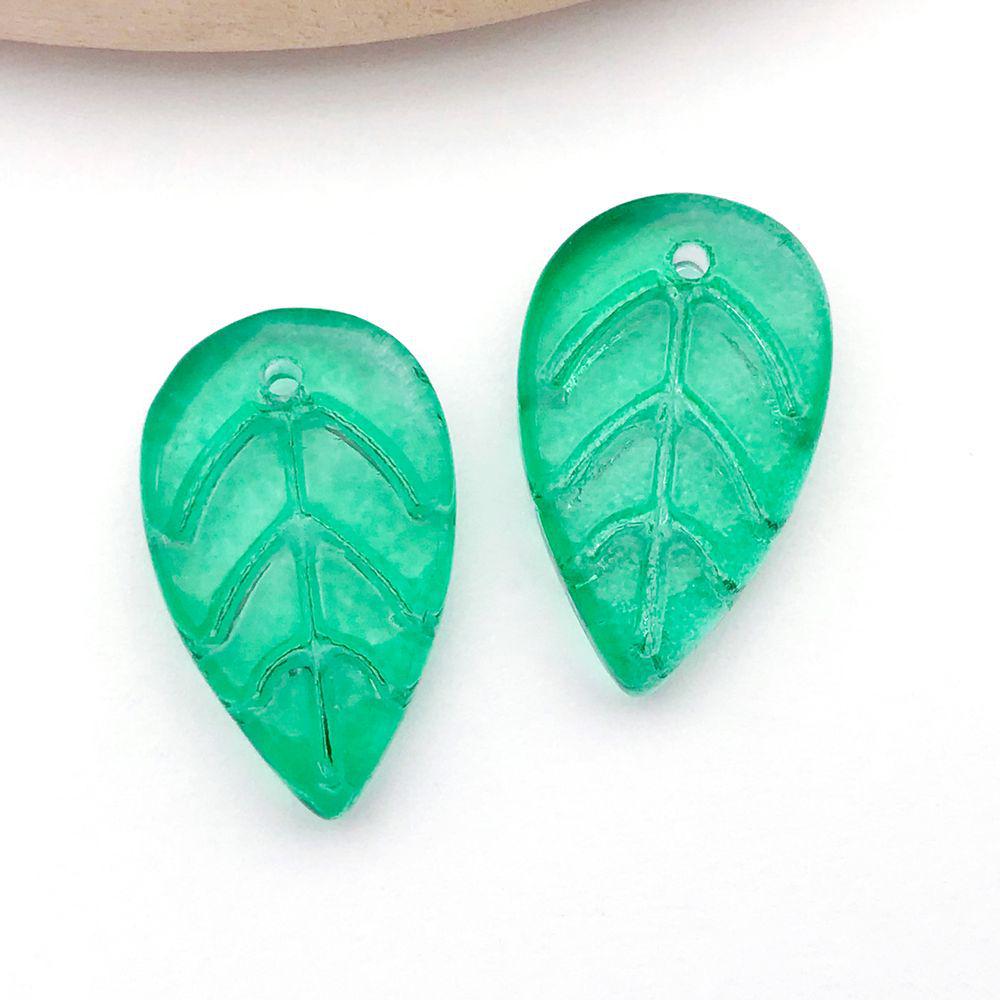 Set of 20 Green Transparent Faux Glass Leaf Pendants for DIY Bracelets, Necklaces, and Video Accessories.